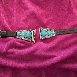 Black Leather iWatch Band with Turquoise Accents